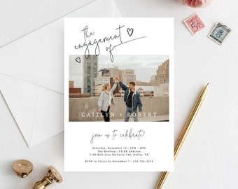 Engagement Party Invitation Template, Printable Engagement Invitation, We're Engaged Engagement Invite, Editable Template, Templett, W13