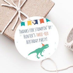 Dinosaur Birthday Party Favor Tag Template, Three-Rex Dinosaur Favor Label, Gift Tag, T-Rex Birthday Thank You Label, Templett, B12
