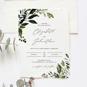 Boho Chic Greenery Wedding Invitation Template, Printable Wedding Invitation Suite, Woodland Wedding Invitation Set, Templett, W54B