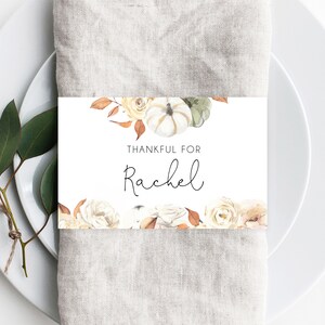Thanksgiving Napkin Ring Template, Printable Thanksgiving Place Cards, Thankful For Place Cards, Editable Template, Friendsgiving, Templett