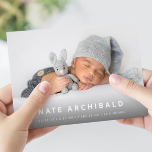 Foto Geburtsankündigung Kartenvorlage, druckbare Einführung Neugeborenen Baby Karten Digitale Datei, 5 x 7 Fotokarte Sofortiger Download, Templett