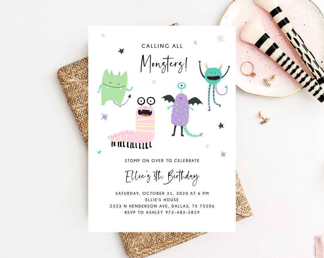 Monster Mash Invitation Template, Printable Pastel Halloween Birthday ...