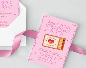 Match Made In Heaven Bachelorette Invitation Template, Perfect Match Invitation, Editable Invite, Templett