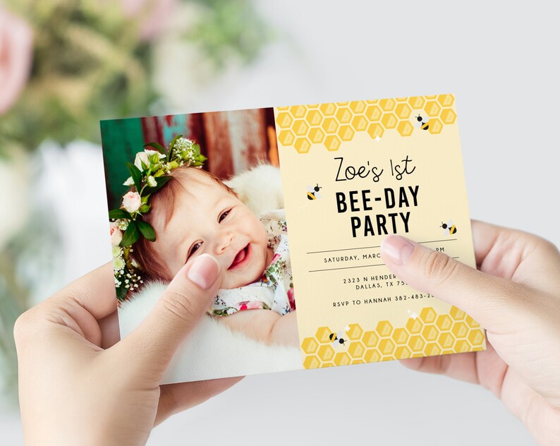 Bee Day Invite Template Bumble Bee Birthday Invitation Template Printable Bee Honeycomb Birthday Invitation Instant Download