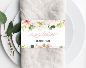 Galentine's Day Party Napkin Ring Template, Printable Galentine's Brunch Place Cards, Girls Dinner Editable Template, Templett