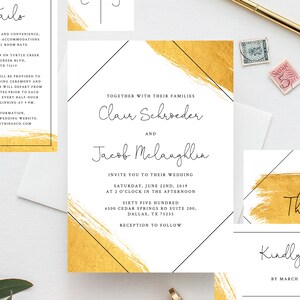 INSTANT DOWNLOAD Gold Wedding Invitation Template, Printable Wedding Invitation Suite, Gold Wedding Invitation Set, Templett, W26