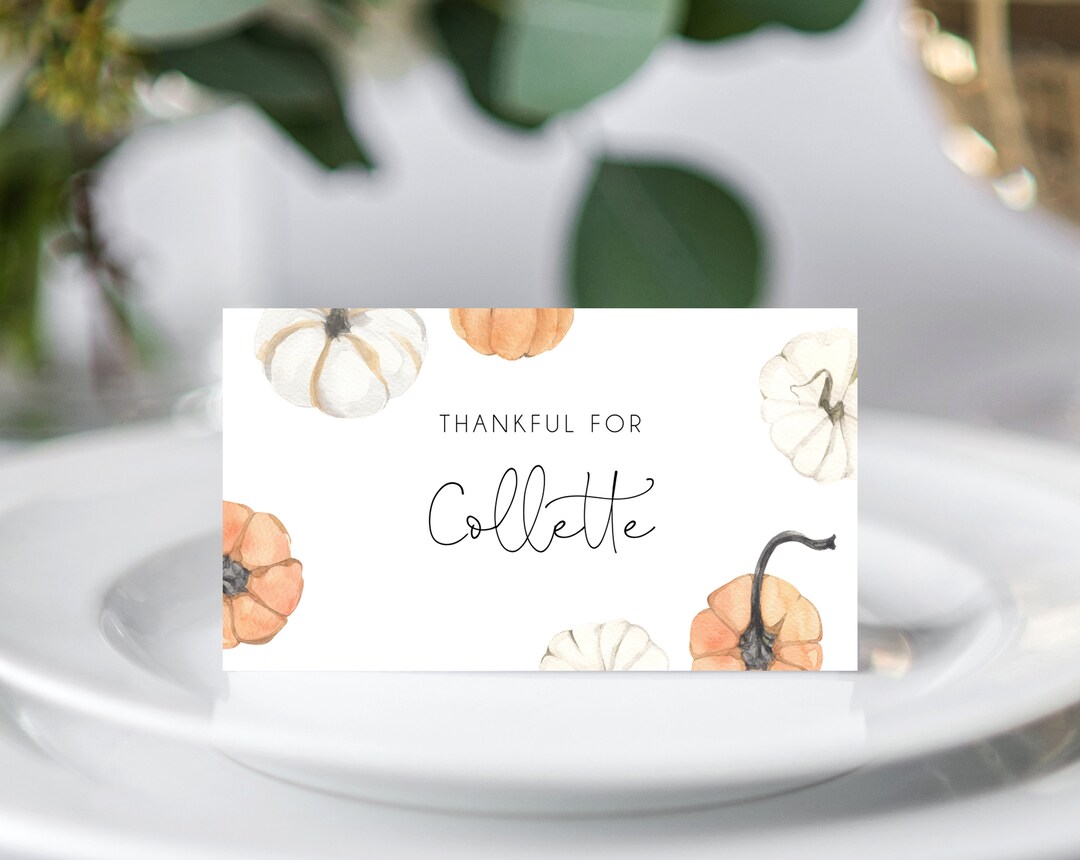Pumpkin Place Cards Template, Thanksgiving Party Table Cards, Printable ...