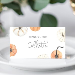 Pumpkin Place Cards Template, Thanksgiving Party Table Cards, Printable ...