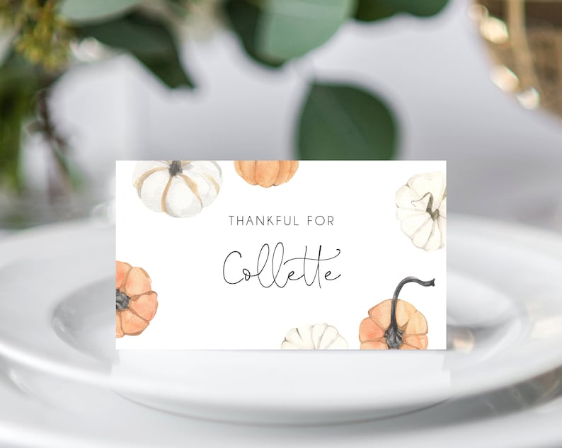 Pumpkin Place Cards Template, Thanksgiving Party Table Cards, Printable ...