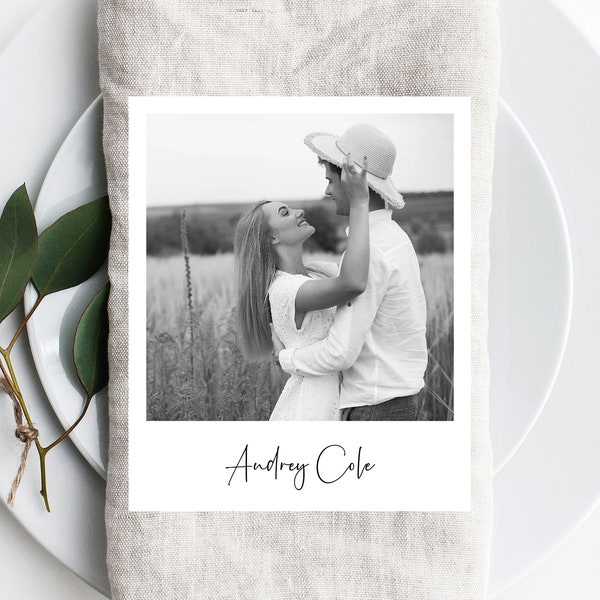 table place setting cards template Wedding Place Cards Template With Photos, Photo Escort Card, Wedding Table Cards, Printable, Instant Download, Templett, W50