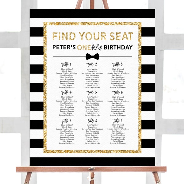 Mr. Onederful Seating Chart Template, 1st Birthday Seating Chart Printable, One-derful Sign, Instant Download, Templett, B02