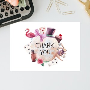 Alice In Onederland Bedankkaartsjabloon, afdrukbare 1e verjaardag dank u tentkaart, Instant Download, Templett