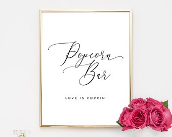 Popcorn Bar Sign Template, Popcorn Bar Printable, Wedding Popcorn Sign, Wedding Signs, Love Is Poppin, Wedding Decor, Templett, W15