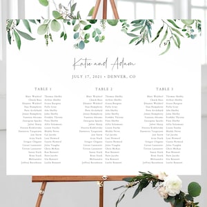 Greenery Sitzplan Hochzeit, lange Tische Sitzplan druckbar, Sitzplan Vorlage, Sitzbrett, Hochzeit Schild, Templett, W48