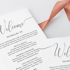 Modello di lettera di benvenuto, biglietto con itinerario di matrimonio, lettera di benvenuto, agenda di matrimonio, nota di benvenuto dell'hotel stampabile, Templett, W31