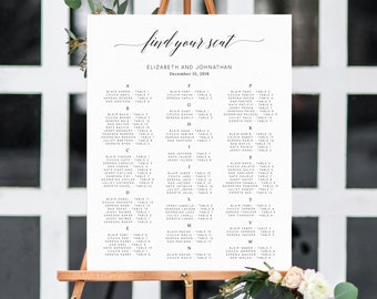 Alphabetical Wedding Seating Chart Template, Seating Chart Printable, Table Chart, Seating Board, Wedding Sign, Templett, W02