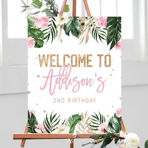 Two Wild Welcome Sign Template, Printable Pink and Gold Wild Themed Party Welcome Sign, Wild 2nd Birthday Signs, Editable, Templett