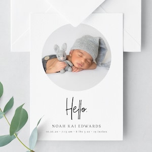 Geboorteaankondigingskaart, introductie van babykaarten, 5x7 fotokaartsjabloon, afdrukbare pasgeboren babykaarten, babyaankondiging, Templett