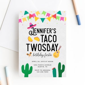 Taco Twosday Invitation Template, Taco Twosday Themed Party Invitation Printable, Mexican Themed Party, 2nd Birthday Fiesta, Templett