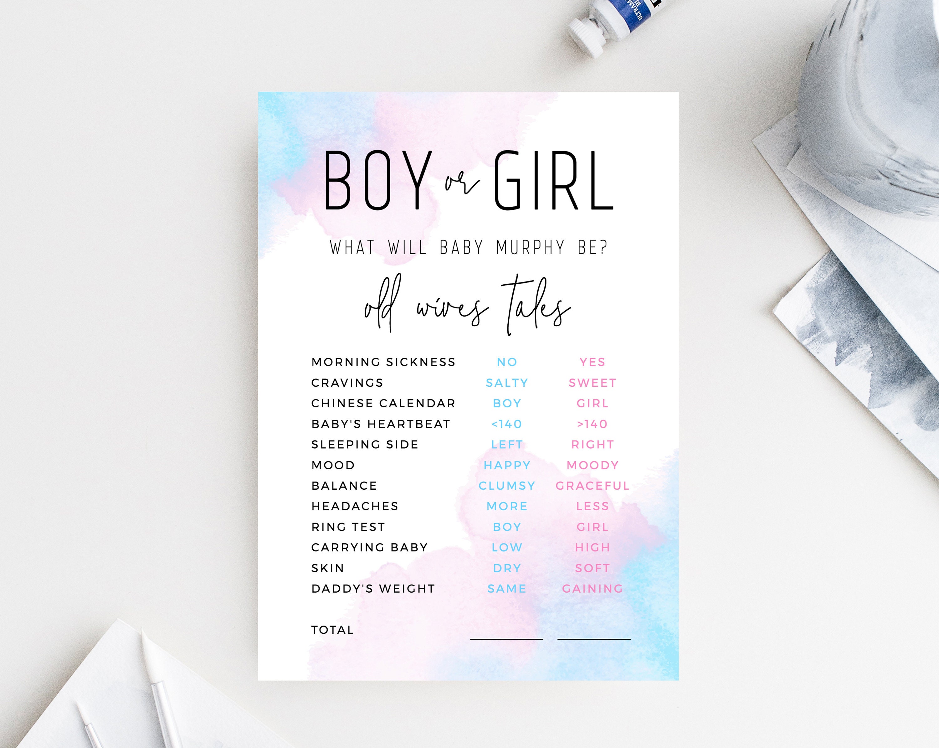 Old Wives Tales Template Printable Gender Reveal Old Wives