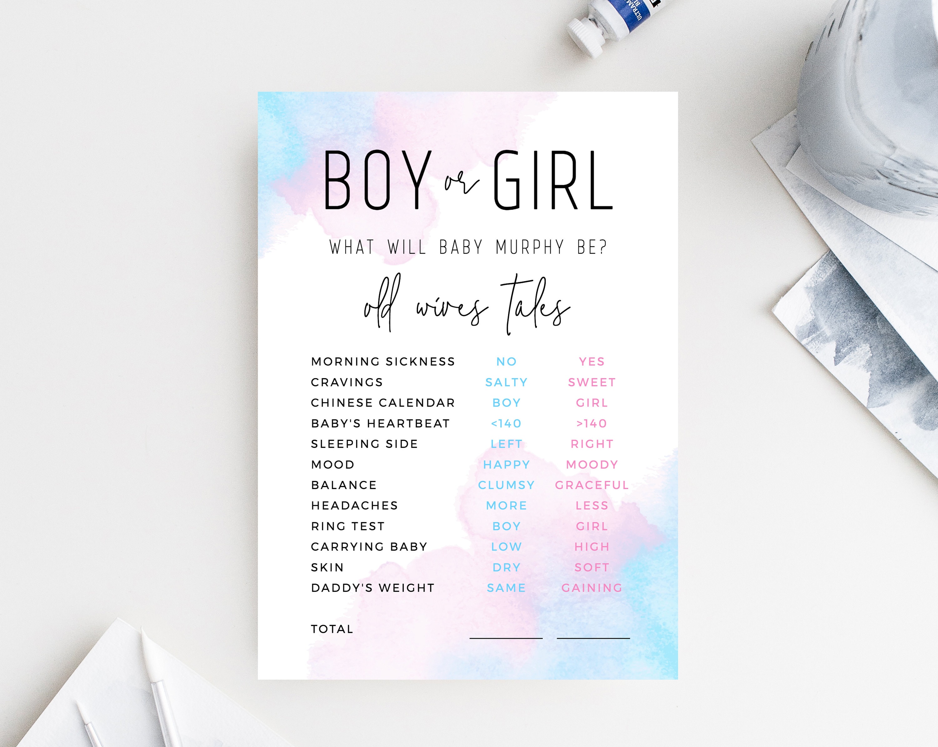 Old Wives Tales Template Printable Gender Reveal Old Wives