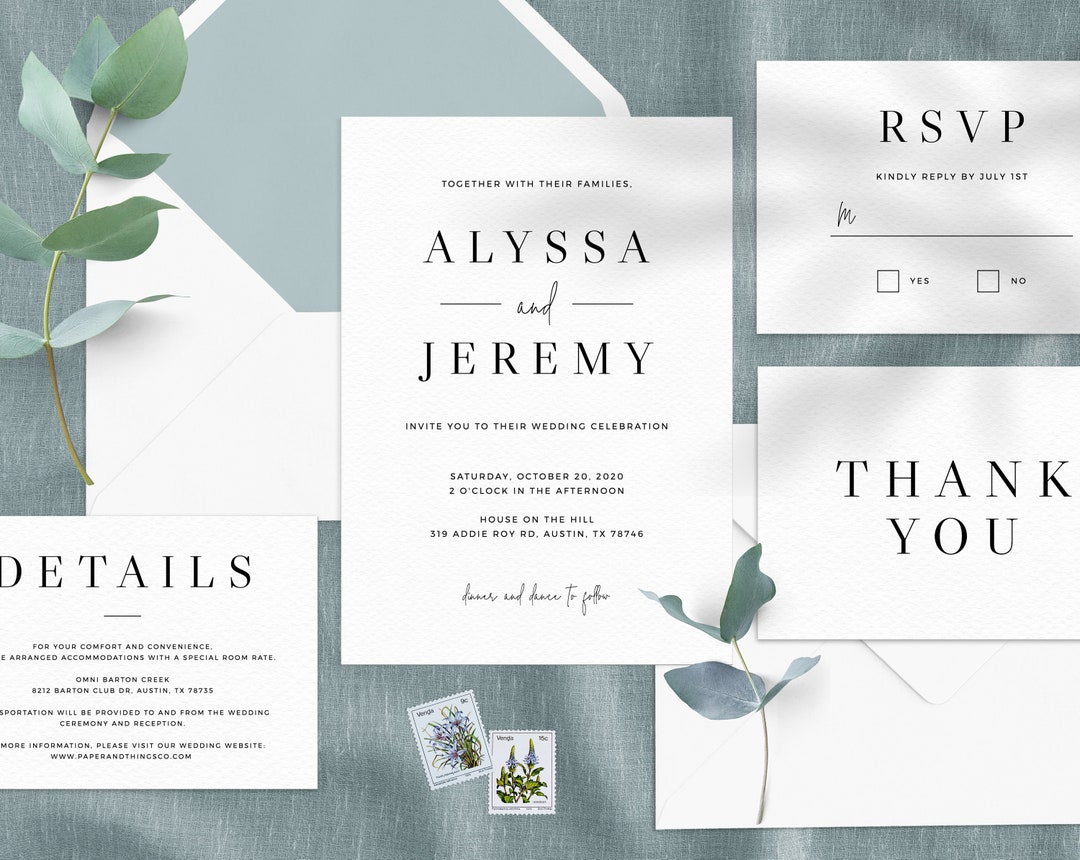 Wedding Invitation Template, Printable Wedding Invitation Set, Simple ...