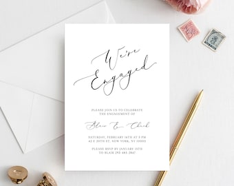 Engagement Party Invitation Template, Printable Engagement Invitation, We're Engaged Engagement Invite, Editable Template, Templett