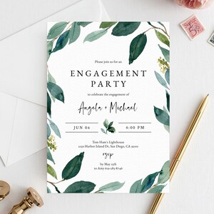 Greenery Engagement Party Invitation Template, Printable Engagement Invitation, Engagement Invite, Editable Template, Templett, W28