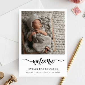 Geboorteaankondigingskaart, introductie van babykaarten, 5x7 fotokaartsjabloon, afdrukbare pasgeboren babykaarten, babyaankondiging, Templett