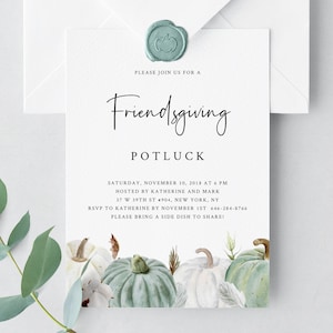 Thanksgiving Invitation Template, Printable Friendsgiving Potluck Invite, Editable Thanksgiving Invitation, Friendsgiving Dinner, Templett