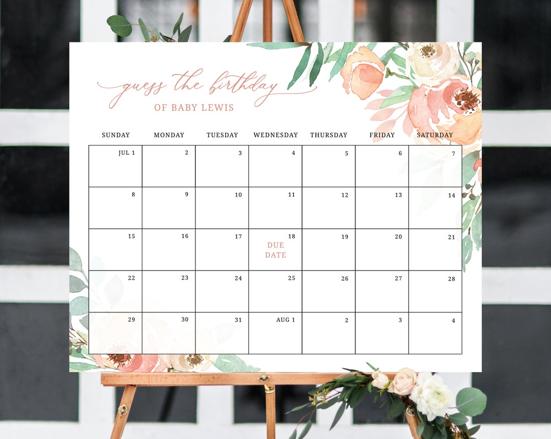 Due Date Calendar Template, Baby Shower Calendar, Baby Due Date Game ...