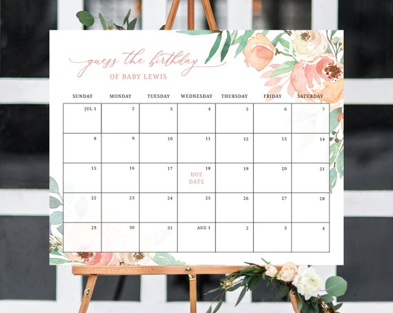 Due Date Calendar Template Baby Shower Calendar Baby Due | Etsy