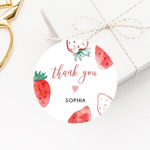 Berry First Birthday Favor Tags, Berry Sweet Thank You Tag, 1st Birthday Party Favor Tag, Strawberry Gift Tag, Favor Label, Templett, B49