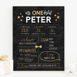 Mr. Onederful Chalkboard Poster Template, Onederful Chalkboard Sign Printable, One-derful Milestone Birthday Sign, Templett, B02
