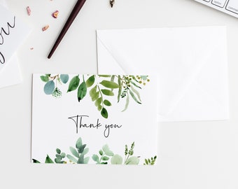 Greenery Thank You Card Template, Printable Baby Shower Thank You Tent Card, Wedding Thank You Card,Instant Download, Templett, B48, W48