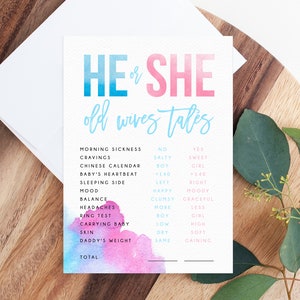 Gender Reveal Sign Template, Old Wives Tales Chart, Gender Reveal Decor, Watercolor Gender Reveal Chart Sign Printable, Templett, B14