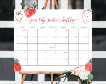 Strawberry Due Date Calendar Template, Berry Sweet Baby Due Date Game, Baby Birthday Predictions, Guess The Due Date, Templett, B49