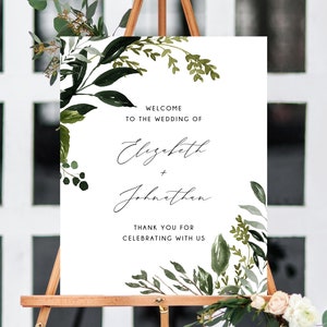Greenery Wedding Welcome Sign Template, Chic Greenery Welcome to the Wedding Printable, Welcome Board, Instant Download, Templett, W54B