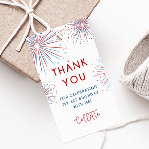 4th Of July Birthday Party Favor Tag Template, Independence Day Birthday Favor Label, Little Firecracker Birthday Thank You Label, Templett