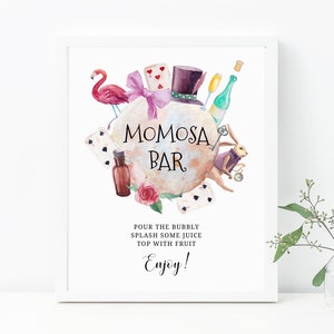 Mom-osa Bar Sign, Alice Themed Mimosa Bar Sign Printable, Instant Download, Wonderland Baby Shower Sign, Templett