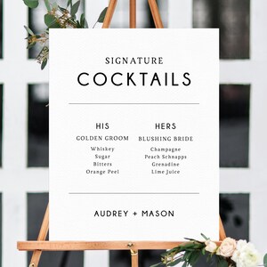 Wedding Signature Cocktails Sign Template, Editable His and Hers Signature Drinks Menu Sign, Wedding Bar, Instant Download, Templett, W25