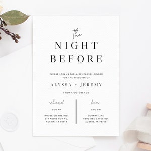 Rehearsal Dinner Invitation Template, Modern Chic Wedding Rehearsal Invitation, Printable The Night Before Invite, Templett, W14