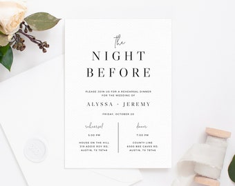 Rehearsal Dinner Invitation Template, Modern Chic Wedding Rehearsal Invitation, Printable The Night Before Invite, Templett, W14