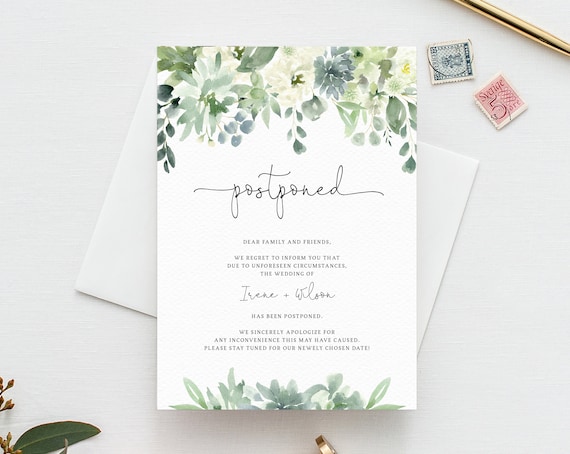 Postponed Wedding Announcement Printable Succulent Wedding | Etsy