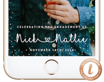 INSTANT DOWNLOAD Snapchat Filter Engagement Snapchat Geofilter Gold Glitter She Said Yes Wedding Filter Engagement Party Silver Templett