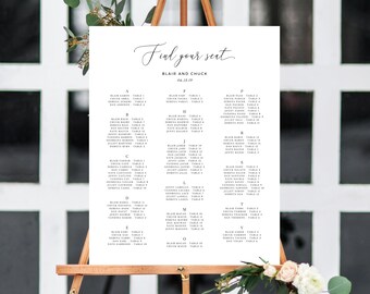 Alphabetical Wedding Seating Chart Template, Seating Chart Printable, Table Chart, Seating Board, Wedding Sign, Templett, W15