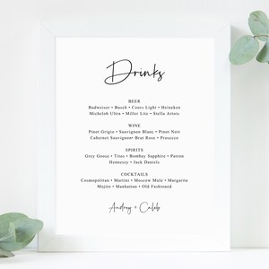 Wedding Bar Menu Sign Template, Editable Bar Sign, Wedding Bar Menu Printable, Drink Menu Sign, Drinks Sign, Reception Decor, Templett, W50