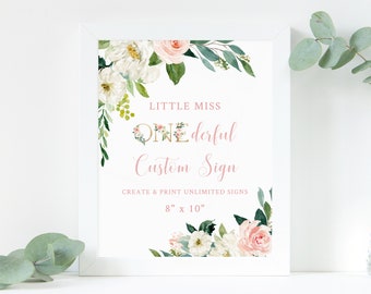 Editable Miss Onederful Custom Sign Template, DIY Printable Unlimited Signs, One-derful Birthday, Create Your Own 8" x 10", Templett, B09