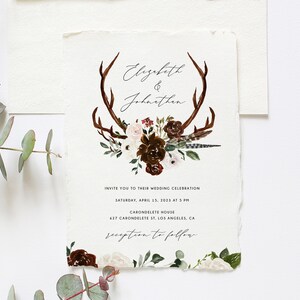 Boho Chic Wedding Invitation Template, Printable Wedding Invitation Suite, Burgundy Woodland Wedding Invitation Set, Templett, W54