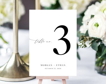 Wedding Table Numbers Template, Printable Minimalist Wedding Table Numbers, Simple Table Number Card Template, DIY, Templett, W52